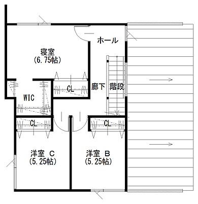 道北振興株式会社の施工事例「19.25帖のLDK・パントリー・脱衣室と洗面分離・WIC付きが魅力の住まい。」の2階間取り図の画像2