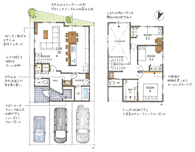 株式会社COLORS工務店 一級建築士事務所の施工事例「【大津市/32坪/COLORS工務店】驚き家事動線と開放感!緑と木のモダン住まい」のその他間取り図の画像1