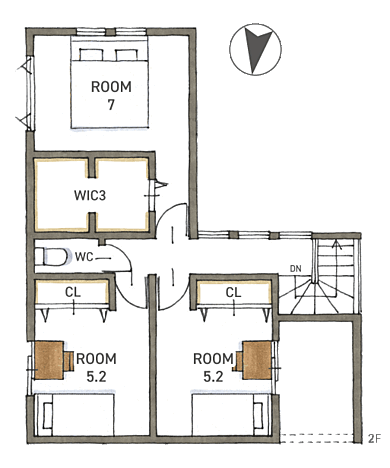 株式会社COLORS工務店 一級建築士事務所の施工事例「【滋賀/大津/大平/天然木/COLORS工務店】大平モデルハウス」の2階間取り図の画像2
