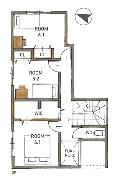 株式会社COLORS工務店 一級建築士事務所の施工事例「【滋賀/大津/大江/天然木/COLORS工務店】大江モデルハウス」の2階間取り図の画像2