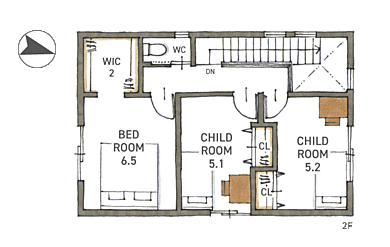 株式会社COLORS工務店 一級建築士事務所の施工事例「【滋賀/大津/瀬田3/天然木/COLORS工務店】新瀬田3モデルハウス」の2階間取り図の画像2