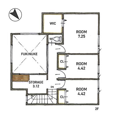 株式会社COLORS工務店 一級建築士事務所の施工事例「【滋賀/草津市/矢橋/天然木/趣味/COLORS工務店】魅力的なガレージハウス」の2階間取り図の画像2