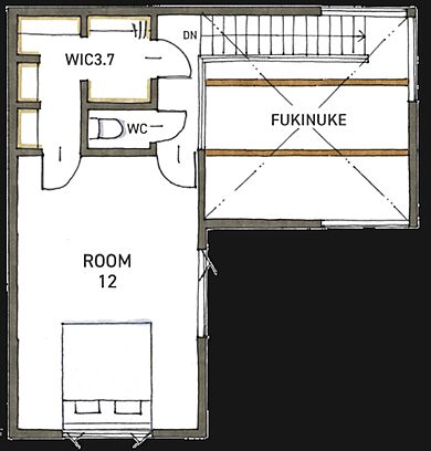 株式会社COLORS工務店 一級建築士事務所の施工事例「【滋賀/栗東市/安養寺/天然木/趣味/COLORS工務店】魅力的なガレージハウス」の2階間取り図の画像2