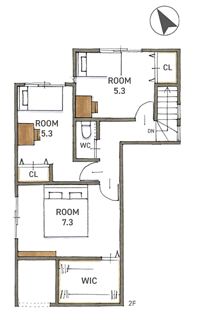 株式会社COLORS工務店 一級建築士事務所の施工事例「【滋賀/草津市/矢橋町/天然木/外観/COLORS工務店】新矢橋モデル」の2階間取り図の画像2
