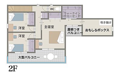 イシンホーム津山の施工事例「ガレージ付! 節約3000万円の豪邸!!」の2階間取り図の画像2