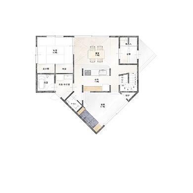 株式会社丸尾建築 姫路展示場の施工事例「継ぐ家~自然と人をつなぐ「和の暮らし」~」の1階間取り図の画像1