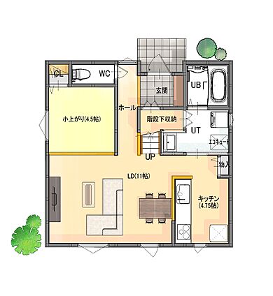 Kospaの施工事例「暮らしを楽しむ家、できました」の1階間取り図の画像1