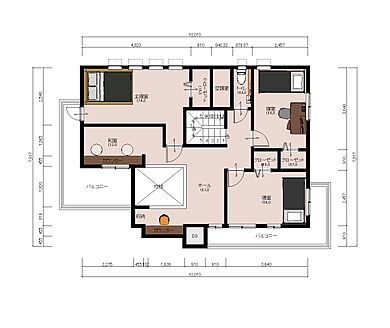 TOKIMORIHOUSEの施工事例「【間取図/4LDK/41坪/全館空調】水平ラインが美しい、デザインにこだわった家」の2階間取り図の画像2