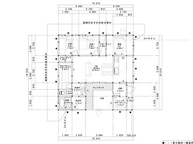 無垢人homeの施工事例「喜多方市Y様邸 中庭のある平屋 3LDK」の1階間取り図の画像1
