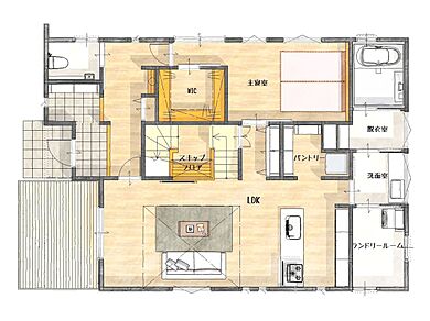 HAPPY HOUSE 志太店(山田工務店)の施工事例「【2階建て】「叶うと嬉しい」が詰め込まれた家」の1階間取り図の画像1