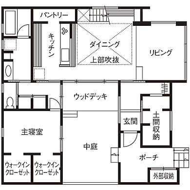 アーキテックス(GROOVY/KANAL HOME/SIMPLE is.../dramacy)の施工事例「【蒲郡市】ライフスタイルを大切にした、ご夫婦のためのサーファーズハウス」の1階間取り図の画像1