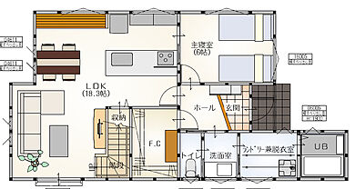 木の花ホーム | コスパ◎ 職人力 地元密着の施工事例「【4LDK/大容量ファミクロ/無駄のない動線】抜群の収納力を備えた家」の1階間取り図の画像1
