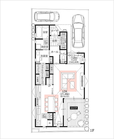 高橋開発株式会社の施工事例「隙がない家 SUKINAIE」の1階間取り図の画像1