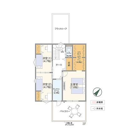高橋開発株式会社の施工事例「シュッとした家」の2階間取り図の画像2