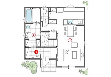 ユニバーサルホーム鳥取店の施工事例「かしこい動線でゆとりの暮らし」の1階間取り図の画像1