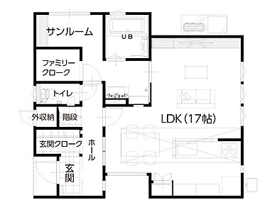 ハーバーハウス株式会社の施工事例「家族の時間を楽しむモスグリーンの塗り壁の家」の1階間取り図の画像1
