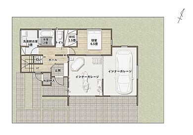 株式会社マリモハウス 高松支店の施工事例「2階リビング&ガレージのある暮らし ≪ soramire-ソラミレ- ≫」の1階間取り図の画像1