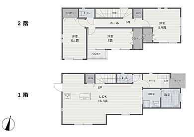 関西コンストラクション株式会社の施工事例「三角形の敷地を活かした明るく風通しの良い邸宅」の1階間取り図の画像1