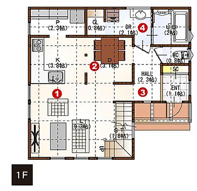 株式会社伊藤光建設の施工事例「『Dorf』緑モデル(モルタル造形モデル)」の1階間取り図の画像1