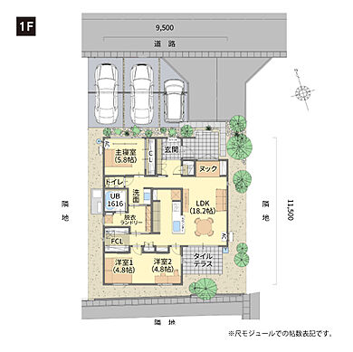株式会社ひらぎのの施工事例「小さな特等席のある平屋」の1階間取り図の画像1