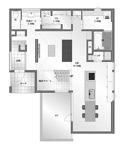 有限会社マイダ工務店の施工事例「新琴似モデルハウス」の1階間取り図の画像1