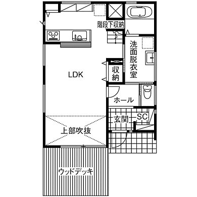 株式会社八幡 青梅店の施工事例「【2600万円台/吹抜】外から室内につながる緑と光。窓にこだわったのびやかな家」の1階間取り図の画像1