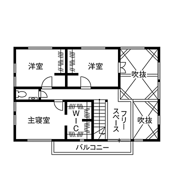 株式会社八幡 青梅店の施工事例「【東京ゼロエミ高水準/太陽光発電】吹き抜けにウッドデッキ、借景活きる注文住宅」の2階間取り図の画像2