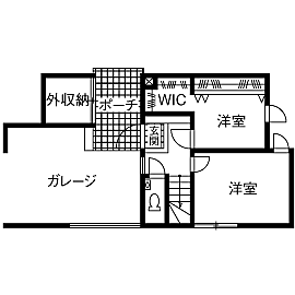 株式会社八幡 青梅店の施工事例「【31坪台】アウトドア派も満足の収納力抜群なビルトインガレージの箱型外観な家」の1階間取り図の画像1