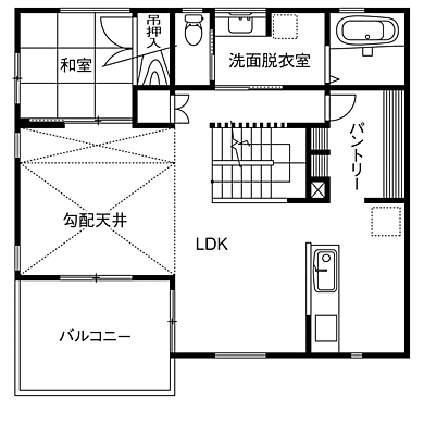 株式会社八幡 青梅店の施工事例「【ZEH仕様住宅/2階LDK】階段を中心に家事効率もいいゆとりある空間の家」の2階間取り図の画像2