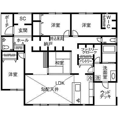 株式会社八幡 青梅店の施工事例「【東京ゼロエミ高水準/40坪】モデルハウスを参考にした4LDKの明るい平屋住宅」の1階間取り図の画像1