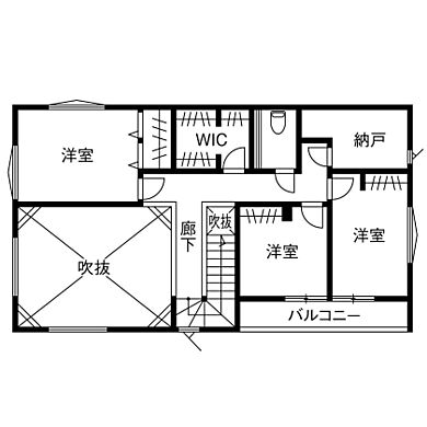 株式会社八幡 青梅店の施工事例「【高気密・高断熱/間取図】ダウンフロアリビングなどの希望を完全自由設計で実現」の2階間取り図の画像2