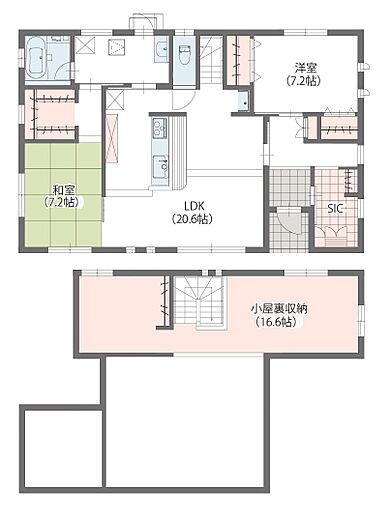 アエラホーム 石巻店の施工事例「吹き抜け&スキップフロアがあるスタイリッシュな平屋<29坪/間取り図あり>」のその他間取り図の画像1