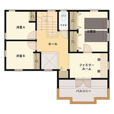 丸和建設株式会社の施工事例「【鹿児島市 2階建て】34.31坪 丘にたたずむ南欧風スローライフが楽しめる家」の2階間取り図の画像2
