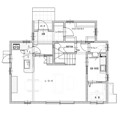 丸和建設株式会社の施工事例「【鹿児島市 2階建て】31.63坪 素朴でアンティーク風な南仏テイストの家」の1階間取り図の画像1