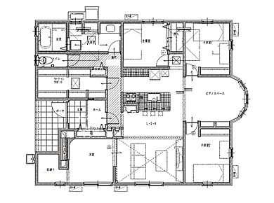 丸和建設株式会社の施工事例「【出水郡 平屋】26.42坪 おしゃれな南欧風外観、ピアノルームがある家」の1階間取り図の画像1