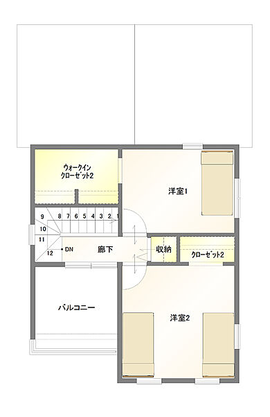 丸和建設株式会社の施工事例「【薩摩川内市 2階建て】30.91坪 教会のようなお洒落な北欧デザインの家」の2階間取り図の画像2
