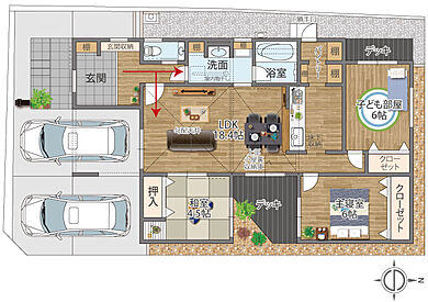 株式会社ビーバーハウス注文住宅レストの施工事例「【平屋】駅前徒歩5分の平屋」の1階間取り図の画像1