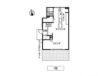 トヨタホームの施工事例「家族とくつろぐ時間を大切にする 居心地のいい北欧デザインの住まい。」の1階間取り図の画像1