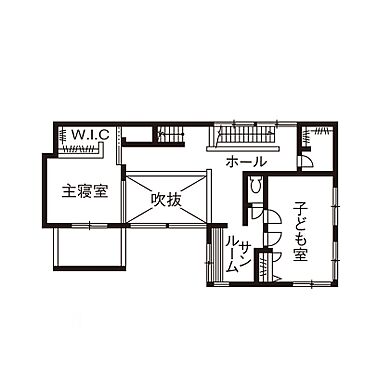 積水ハウス シャーウッド太田展示場の施工事例「ダイナミックな吹き抜けが見どころの、つながりを大切にした大空間の家」の2階間取り図の画像2