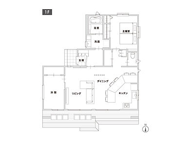 【サーラ住宅】外断熱工法で建てる注文住宅の施工事例「ペットとのんびり暮らす理想の平屋」の1階間取り図の画像1