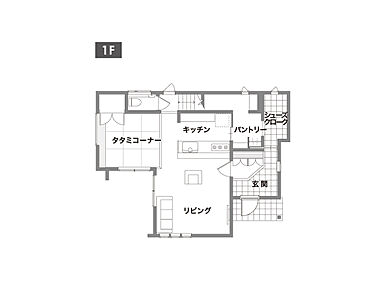 【サーラ住宅】外断熱工法で建てる注文住宅の施工事例「【ブルックリン×カフェ風インテリア】家事ラク動線と収納充実を兼ね備えた家」の1階間取り図の画像1