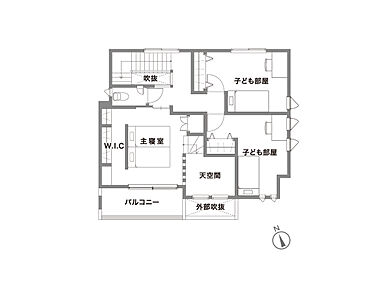 【サーラ住宅】外断熱工法で建てる注文住宅の施工事例「黒基調のDKを中心とした家事動線がスムーズな家」の2階間取り図の画像2