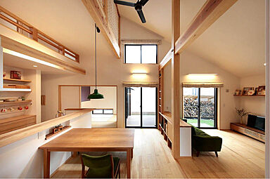 四季の住まい株式会社の施工事例「吹き下ろし屋根と薪ストーブのある家」の画像1