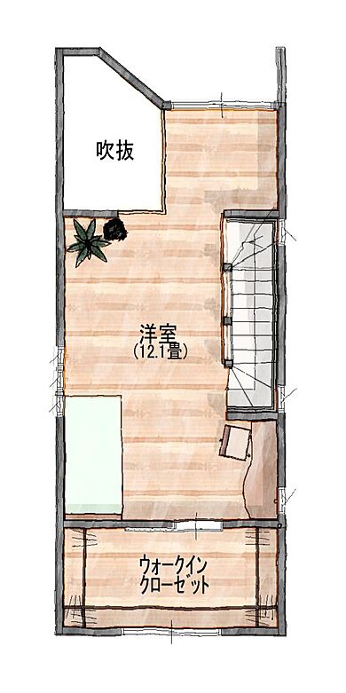 建築工房ピネストの施工事例「狭小3階建住宅『くつろぎの家』」の3階間取り図の画像3