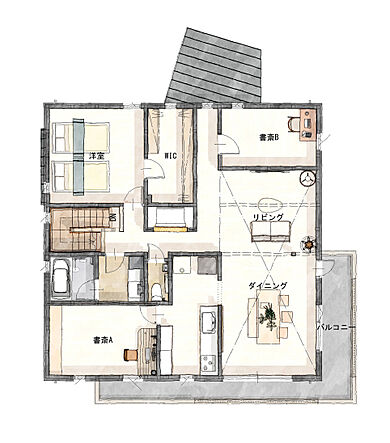 建築工房ピネストの施工事例「スーパーウォールDUAL工法・高断熱住宅『暖段の家』」の2階間取り図の画像2