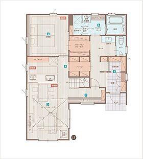 遠州鉄道 遠鉄ホーム磐田市見付|生活が1階で完結する「平屋のような住み心地」のモデルハウスの間取り図1
